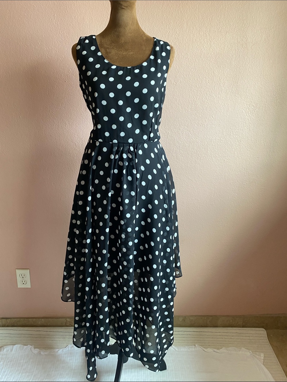 DIVA COLLECTION Sleeveless Black Polka Dot High-Low Dress